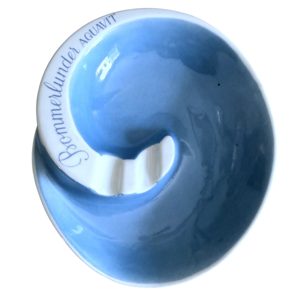 Bommerlunder Aquavit Bavaria Ceramic Ashtray Vintage Barware Blue White Freeform